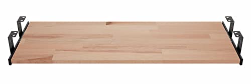 FIX&EASY Support coulissant porte clavier avec tablette tiroir 600X300mm hêtre bois massif non traité, rails noir 300mm, ensemble roulement à billes et plateau pour bureau et table Cover
