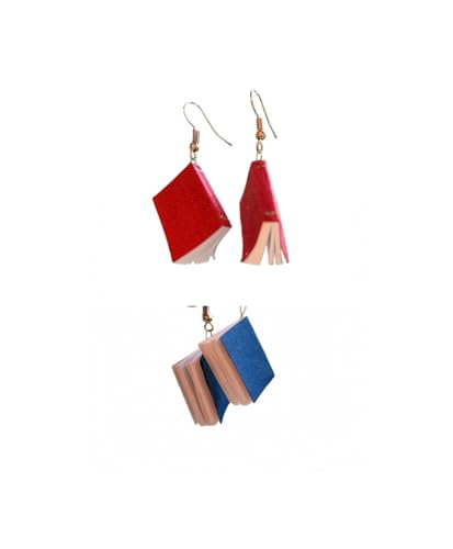 Artistic 3D Book Pendant Earrings for Women Unique Open/Close Design Literary Jewelry Gift for Book Lovers Readers Writers & Teachers (2pc redblue)