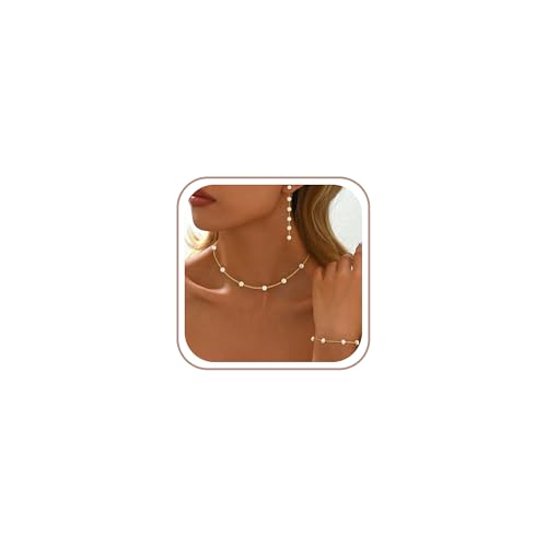 Treasure Bender Gold Pearl Necklaces for Women Trendy 14k Gold Plated Dainty Layered Necklaces Pearl Single Charm Pendant Necklace Women's Jewelry Best Friend Birthday Gifts Gold Jewelry for Women