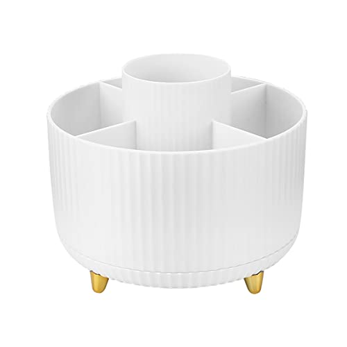 Maziigou 360°Rotating Makeup Organiser, Makeup Brush Holder with 5 Compartments, Rotating Brush Organiser for Cosmetics Perfume Jewellery for Dressing Table Bedroom Bathroom Office, White (XZHZH)