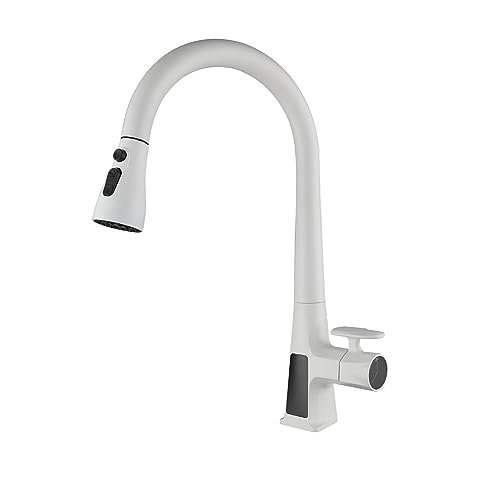 Robinet d'évier de cuisine LED blanc avec douchette rotative 360