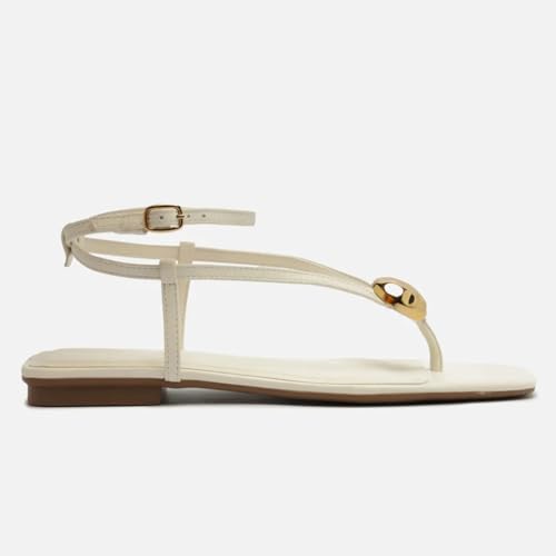 Womens Strappy Flat Sandals Comfortable Open Square Toe Sandal Ankle Strap Thong Sandals Summer Shoes Dressy Beach2