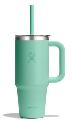 Hydro Flask 24 Oz Travel Tumbler with Handle, Clear Lid and Straw - Insulated Stainless Steel in 24 Oz Mermaid Green