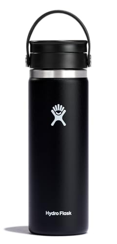 Hydro Flask Wide Mouth Bottle with Flex Sip Lid - Insulated Water Bottle Travel Cup Coffee Mug Black 20 oz