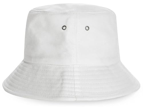 KorhLeoh Chapeau bob pour enfants de 5 à 16 ans, unisexe, blanc, été, coton solide, protection solaire 20 UPF, parfait pour la plage, la pêche, le jardinage et les activités de plein air – vue 2