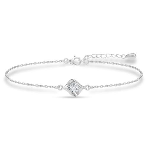 Image of CLARA 925 Sterling Silver Mia Solitaire Pendant Earrings Chain Bracelet Ring for Women & Girls| Platinum Plated | Gift for her