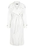 Adhdyuud Women Long Loose Shiny Reflective Patent Leather Coat Casual Sashes Single Breasted Jacket White XL