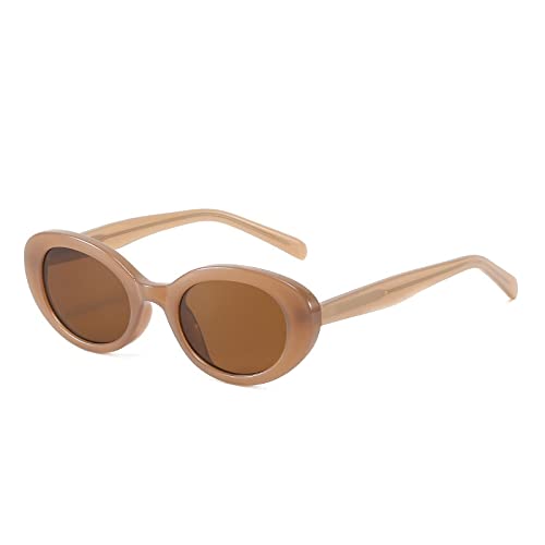 FORLUZ Gafas de sol ovaladas pequeñas de moda para mujer, estilo vintage, transparentes, color caramelo, para hombre, con protección UV400 (té gelatinoso)