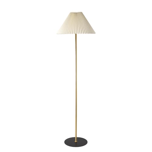 Image of KUNJOULAM Modern Pleated Floor Lamp, Gold Pole Floor Lamps, Simple Design Tall Lamp with Adjustable Beige Lampshade, Standing Lamp for Living Room, Bedroom, Office, Home (Without Bulb)