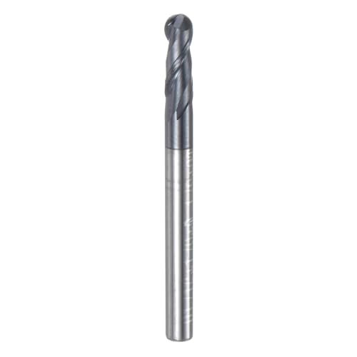 sourcing map Ball Nose End Mill CNC Router Bit, 1/16 Radius 1/8 Shank Solid Carbide AlTiN Coated Upcut Spiral 2 Flutes Cutter Milling Tool, 1/8 Dia 1-1/2 Total Length