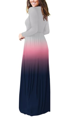 Image of AUSELILY Womens Long Sleeve Maxi Dress Casual Empire Waist with Pockets | Versatile year round long dress for spring, fall, winter, available in floral prints and solids