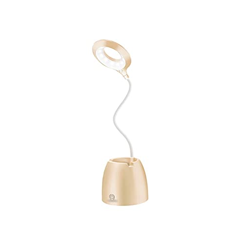 8KLANMMQ Lámpara de noche lámpara de mesa, protección ocular, lámpara de lectura, lámpara de escritorio Flexo de oficina con soporte para bolígrafo, recargable por USB, luz de atenuación táctil (color
