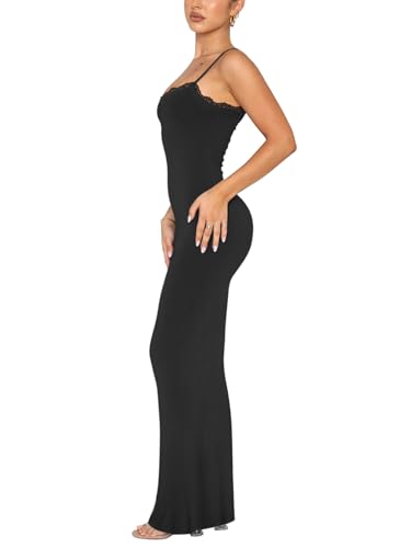 REORIA Women's Summer Lace Slip Lounge Long Dress Sexy Casual Elegant Backless Ribbed Bodycon Maxi Dresses4