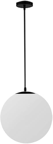 Modern Globe Pendant Light, Modern Milk White Opal Glass Ball Globe Ceiling Light Fitting for Kitchen Dining Room Bedroom (Black, 15CM)