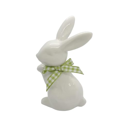 figura de conejo de cerámica – Decoración de escultura de conejos de porcelana | Pequeña estatua de conejo de Pascua blanca | de escritorio de Pascua, bandeja escalonada, centro de mesa