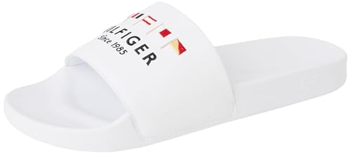 Tommy Hilfiger Chanclas Hombre Flags con logotipo, Blanco (White), 40