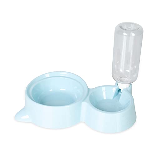 WUFY Hundenapf mit Wasserspender Futterstation für Hunde und Katzen Trinknapf für Kleine und Mittelgroße Hunde und Katzen Futterschüssel Blau 30 x 17 x 21 cm Cover