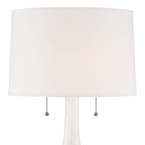 Possini Euro Design Natalia 27" Tall Modern Luxe Country Cottage Table Lamps Set of 2 Pull Chain White Floral Ceramic Living Room Bedroom Bedside Nightstand House Office Home Reading Kitchen - Image 4
