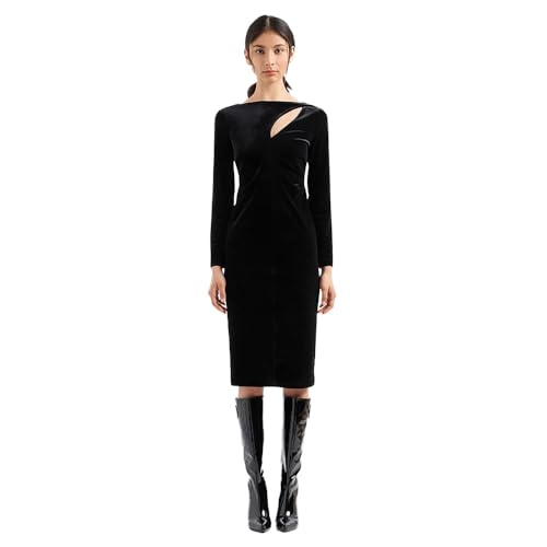 Armani Exchange Vestido de terciopelo elástico de manga larga para mujer, Negro -, XS