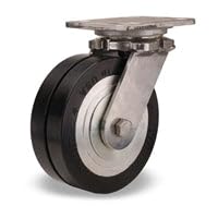 Hamilton S-WHS-6SWF70D Stainless Steel Workhorse Swivel Caster - 6"x2" UltraGlide Twin Wheel, 70D Black Tread on Aluminum Core