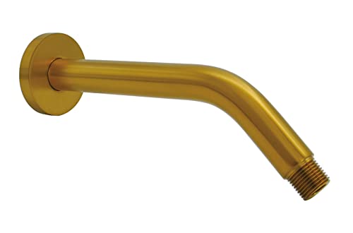 Aquaiaw Shower Arm And O-Ring Flange, 8 Inch, Solid Brass, Brushed Gold, Round, Both Soldered 1/2 Npt Tapered Threads, Wall Mount Shower Arm Extension With Escutcheon, For Rain Shower Head Max. 12" #TOP15