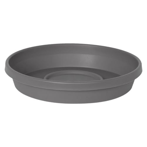Bloem Terra Pot Round Drain Saucer: 14 - Charcoal - Matte Finish Durable Resin Ribbed Bottom for Indoor and Outdoor Use Gardening Planter Not Included