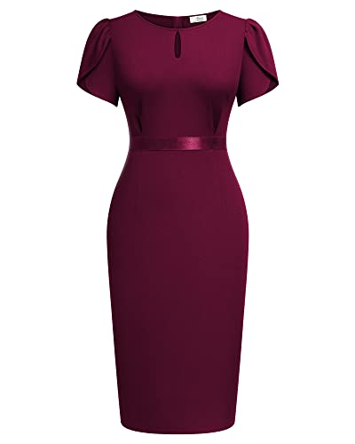 Image of AISIZE Women's Elegant Puff Sleeves Keyhole Neck Cocktail Party Pencil Dress