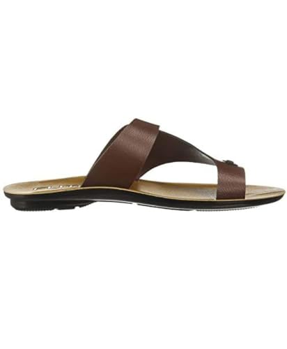 Image of Men's FLITE PUG42 Brown PU Fashion Toe Ring Sandals with Buckle Strap, Casual Slip-On Chappal