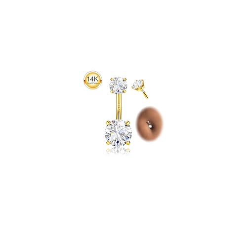 Morfetto 14G Piercing Nombril Acier Chirurgical Femme Argent Sterling Acier Inoxydable G23 Titane Piercing Nombril Or 14 Carats Zircon Cubique Rond...