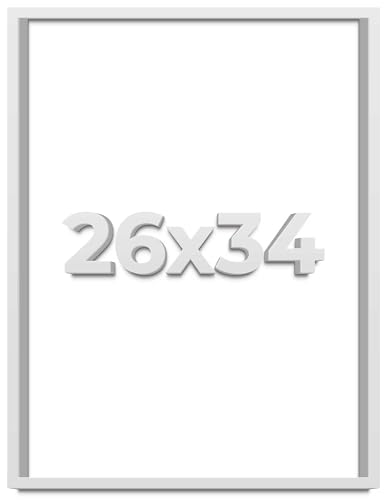 26x34 Shadow Box White Solid Pine Wood Picture Frame with Acid-Free Backing UV Acrylic & Hanging Hardware with 0.75 Inches of Usable Depth and 0.75 Inches Frame Moulding Width
