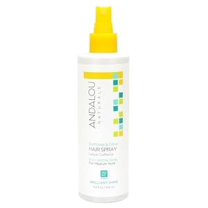 Andalou Naturals Sunflower & Citrus Brilliant Shine Hair Spray | Styling for Shine & Medium Hold | Aloe Vera for Frizz Control | Natural & Cruelty Free | 8.2 fl oz