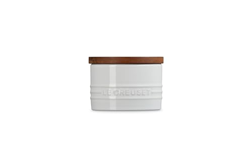 Image of Le Creuset Signature Salt Cellar and Storage Canister with Wood Lid, 7 oz., White