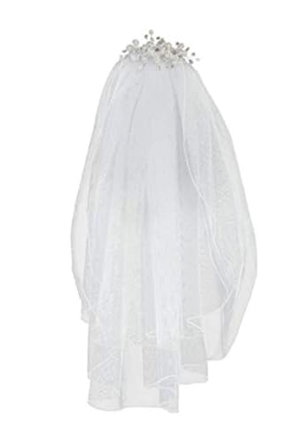 Swea Pea & Lilli Girls First Communion Veil - White Holy 1st Communion Headpiece with Comb, Organza Flowers with Rhinestones, Pearl Accents, and Crystal Accents4