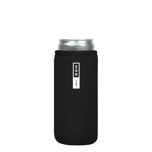 Sok It CanSok Sleeve for Beer & Soda Insulated Neoprene Cover (Black, 12oz Slim Can Sleeve)
