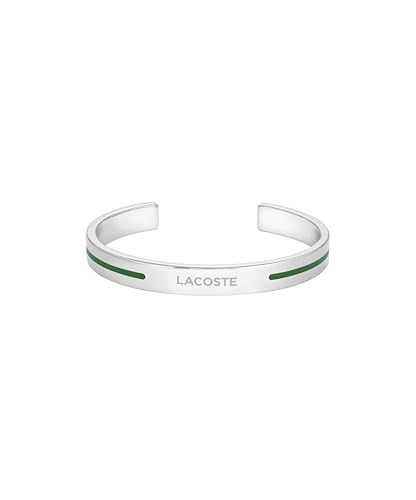 Lacoste Pulsera Bangle Abierta para Hombre Colección ADVENTURER en Acero Inoxidable con Línea de Esmalte Verde - 2040526