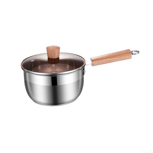 Sartén de acero inoxidable de 20 cm con tapa y mango de madera 2