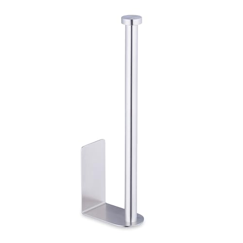 Image of Relaxdays Replacement Roll Holder, Self-Adhesive, 2 Replacement Rolls, H x W x D: 26 x 4.5 x 7.5 cm, Toilet Paper Holder Wall, Silver