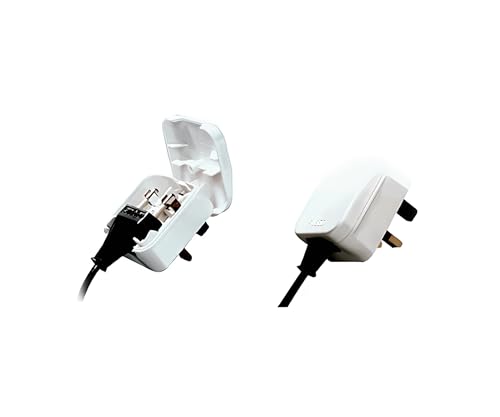 DINIC Stromadapter 2pol Eurostecker auf UK Typ G Stecker, 3A, verschraubt, ECP-BK-R-3A, ECP-WH-R-3A (Weiß, 3A)
