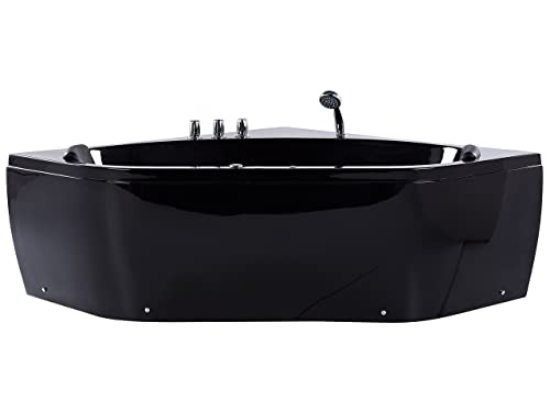 Beliani Baignoire Balnéo d'angle Moderne en Acrylique Noir avec Fonction Massante Chromothérapie et Robinet Cascade pour 2 Personnes 300 litres