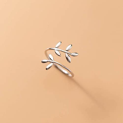 Anel S925 Silver Glossy Leaf Anel Ajuste Ajuste Coreano Temperamento Simples Anel De Folha J9408, An