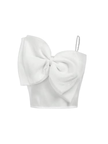 WDIRARA Girl's Big Bow Front Cami Top Pearls Spaghetti Strap Cute Camisole Top