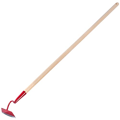 KADAX Hacke mit Metallkopf, Gartenhacke mit Stiel aus Holz, Ziehhacke zum entfernen von Unkraut, Unkrauthacke, Gartenzubehör zum Jäten (Trapezform, Lang, Rot)