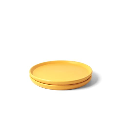 Image of Ceramic Qaurter Plates, 2 Pcs | Dessert Plate | Side Plate with Rim | Microwave, Oven Dishwasher Safe | Stoneware Set of 2 Quarter Plates | (Aamras Yellow, Side Plate)