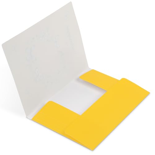 KONVINIT Postmappe A4 Schule Gelb - Plastik Sammelmappe mit 3 Innenklappen und 2 Gummizügen Schnellhefter, Robust und Langlebig Dokumentenmappe mit Motiv für Büro und Schule