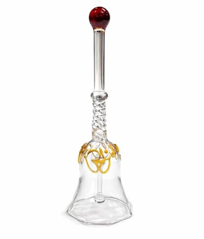 Glass Temple Bell with OM Print in Amber Colour| Handcrafted Decorative Pooja Bell-picture-33