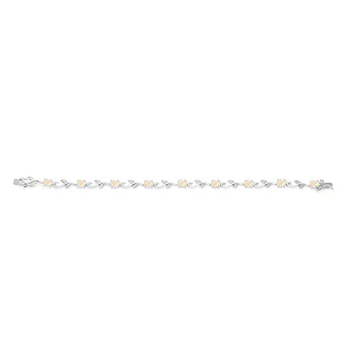 Gem Stone King 925 Sterling Silver Oval White Ethiopian Opal and White Diamond Tennis Bracelet For Women | 2.83 Cttw | Gemstone Birthstone | 7 Inch3