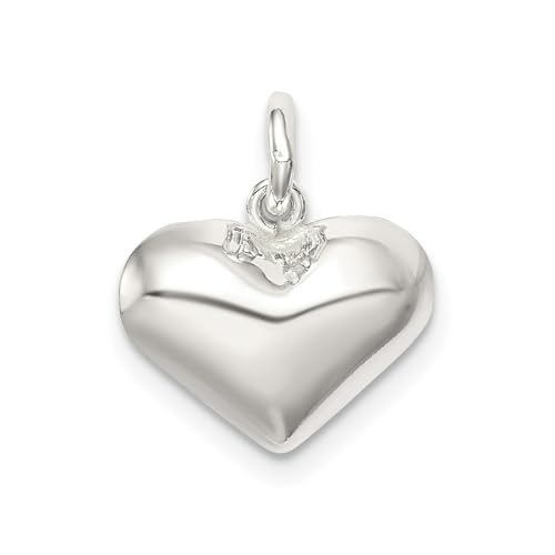 Sterling Silver 925 Polished Puffed Heart Charm Pendant Stylish Women's
