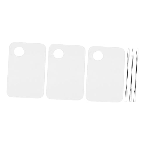 Beatifufu 3 Pack Acrylic Makeup Mixing Palette Set Spatula Tool Nail Art Cosmetics Palettes 6pc Square Non-textured for Professional Home Use