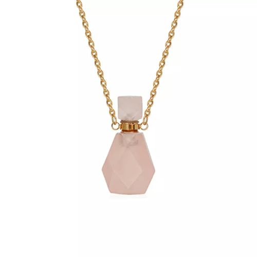 Pendentif en quartz rose naturel avec flacon de parfum en cristal poli haut de gamme