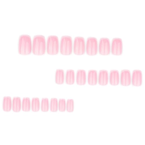Image of Soft Pink Press on Nails Short Square Fake Nails Reusable Glossy Full Cover Nail Press ons Pink Ombre Stick on Nail for Women Manicure 24Pcs
